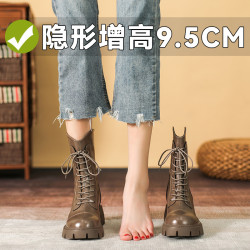 小個子馬丁靴女2025新款超火系帶靴子女鞋黑色單靴女靴內增高短靴