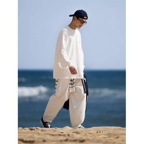 Bellken 重磅300G日系簡約純色圓領衫男女內搭復古潮流長袖口袋T