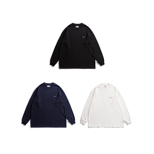 Bellken 重磅300G日系簡約純色圓領衫男女內搭復古潮流長袖口袋T