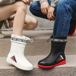 新款男女士中筒水鞋休閒加厚防滑束口保暖雨鞋釣魚廚房洗車男膠鞋