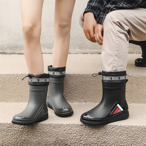 新款男女士中筒水鞋休閒加厚防滑束口保暖雨鞋釣魚廚房洗車男膠鞋