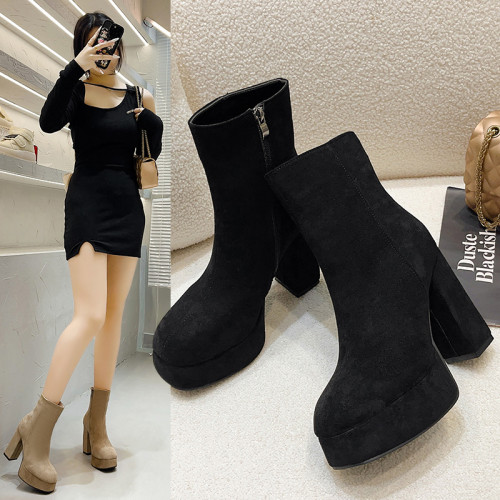 法式小踝靴高跟瘦瘦靴粗跟防水台馬丁靴女24新款配裙子的短靴加絨 法式小踝靴高跟瘦瘦靴粗跟防水台馬丁靴女24新款配裙子的短靴加絨