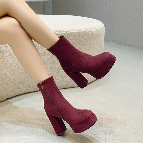 法式小踝靴高跟瘦瘦靴粗跟防水台馬丁靴女24新款配裙子的短靴加絨 法式小踝靴高跟瘦瘦靴粗跟防水台馬丁靴女24新款配裙子的短靴加絨