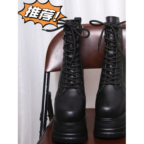 一體式內增高馬丁靴亞光皮黑白色22CM增高短靴無痛增高鞋靴站樁靴