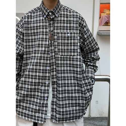 NICETTU 新款日系復古百搭格紋口袋襯衣寬鬆休閒格子襯衫外套