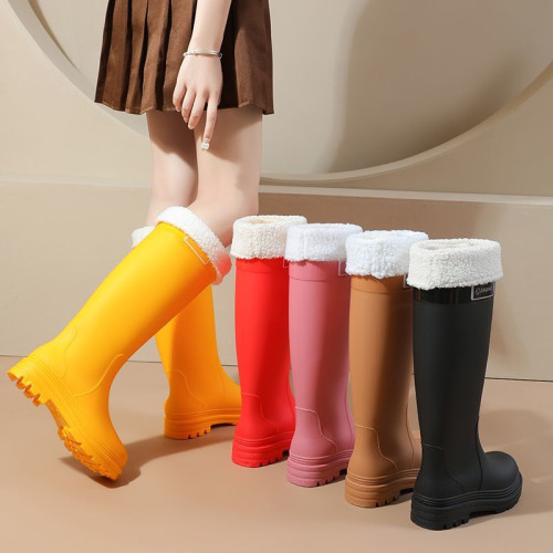 雨林徒步雨鞋女款高筒時尚防滑防水鞋加絨保暖新式廚房膠鞋水靴女