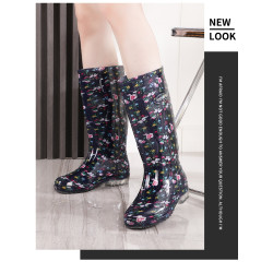 雙廻長筒水晶女雨靴高筒花布媽媽田園水靴廚房防滑防水鞋勞保膠鞋
