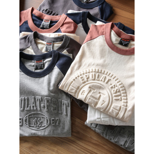 秋季新品全棉磨毛面料立體字母壓印撞色拼接男士圓領長袖T恤打底