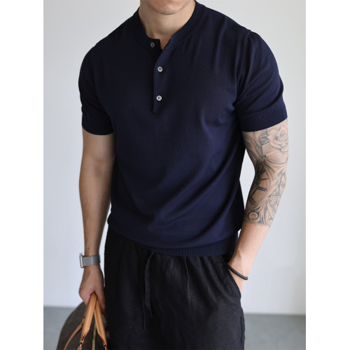 YUXIAN美式亨利領純色涼感復古針織短袖T恤春夏冰絲高密彈力男士 YUXIAN美式亨利領純色涼感復古針織短袖T恤春夏冰絲高密彈力男士