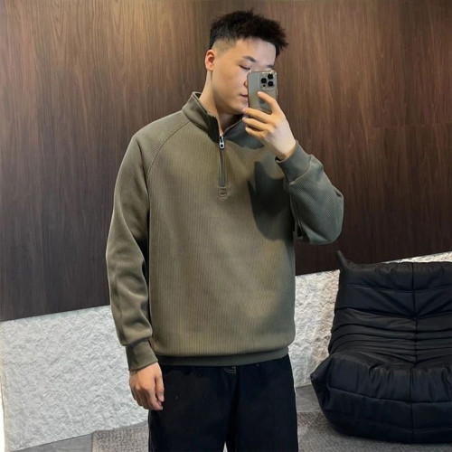秋冬百搭寬鬆長袖內搭加絨加厚半拉鍊休閒衛衣男純色簡約立領上衣