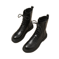 英倫風馬丁靴女加絨2025秋冬新款百搭中筒靴側拉鍊系帶女短靴棉鞋