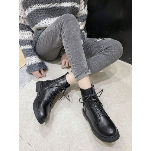 英倫風馬丁靴女加絨2025秋冬新款百搭中筒靴側拉鍊系帶女短靴棉鞋