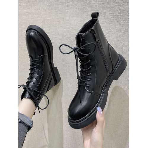 英倫風馬丁靴女加絨2025秋冬新款百搭中筒靴側拉鍊系帶女短靴棉鞋