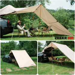 【車邊天幕】沃野黑膠天幕車用側邊帳篷遮陽棚野營SUV特斯拉電車