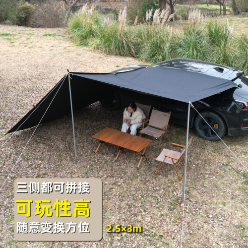 【車邊天幕】沃野黑膠天幕車用側邊帳篷遮陽棚野營SUV特斯拉電車