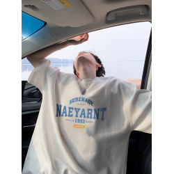 100%純棉短袖T恤男夏季美式復古重磅小領口半袖oversize五分袖