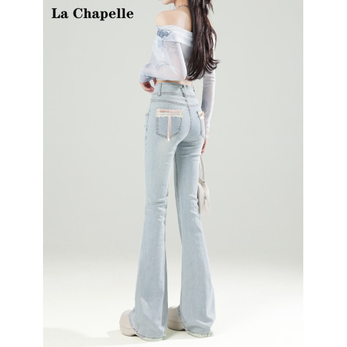 拉夏貝爾粉色蝴蝶結淺藍牛仔褲女2026春季蕾絲拼接微喇叭馬蹄褲子 拉夏貝爾粉色蝴蝶結淺藍牛仔褲女2026春季蕾絲拼接微喇叭馬蹄褲子