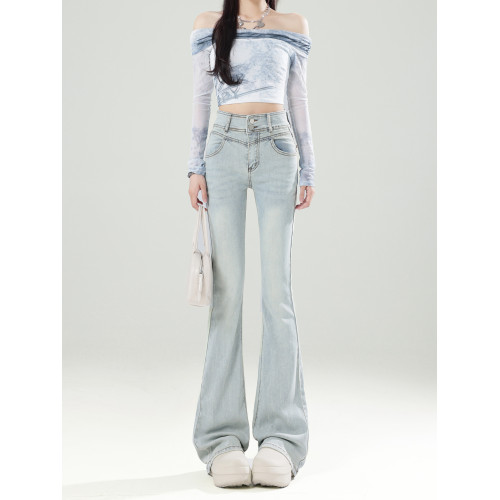 拉夏貝爾粉色蝴蝶結淺藍牛仔褲女2026春季蕾絲拼接微喇叭馬蹄褲子 拉夏貝爾粉色蝴蝶結淺藍牛仔褲女2026春季蕾絲拼接微喇叭馬蹄褲子