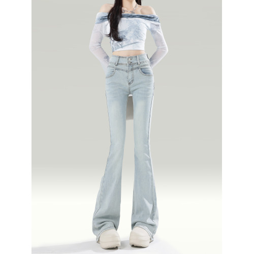 拉夏貝爾粉色蝴蝶結淺藍牛仔褲女2026春季蕾絲拼接微喇叭馬蹄褲子 拉夏貝爾粉色蝴蝶結淺藍牛仔褲女2026春季蕾絲拼接微喇叭馬蹄褲子