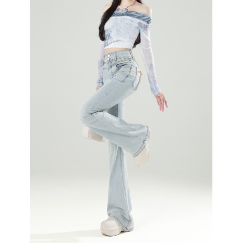 拉夏貝爾粉色蝴蝶結淺藍牛仔褲女2026春季蕾絲拼接微喇叭馬蹄褲子 拉夏貝爾粉色蝴蝶結淺藍牛仔褲女2026春季蕾絲拼接微喇叭馬蹄褲子