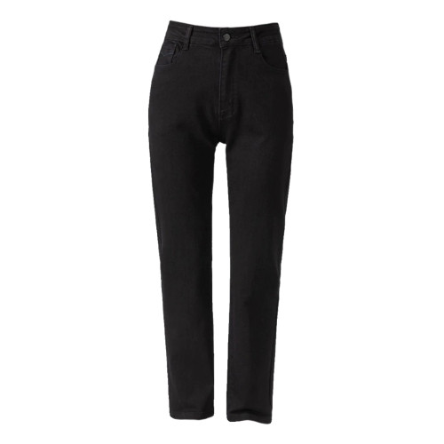 媽媽牛仔褲女春秋新款直筒褲彈力長褲中年褲子高腰大碼休閒褲黑色