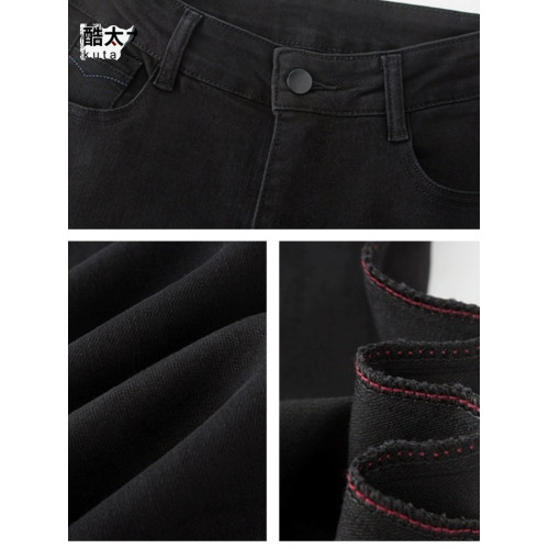 媽媽牛仔褲女春秋新款直筒褲彈力長褲中年褲子高腰大碼休閒褲黑色