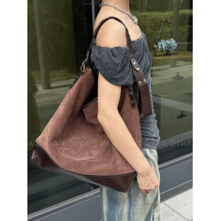 Salt Style土星手提單肩腋下麂皮格紋西太後中古托特包保齡球包女