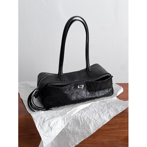 黑色真皮大容量托特包包女式2026新款高級感通勤單肩腋下波士頓包