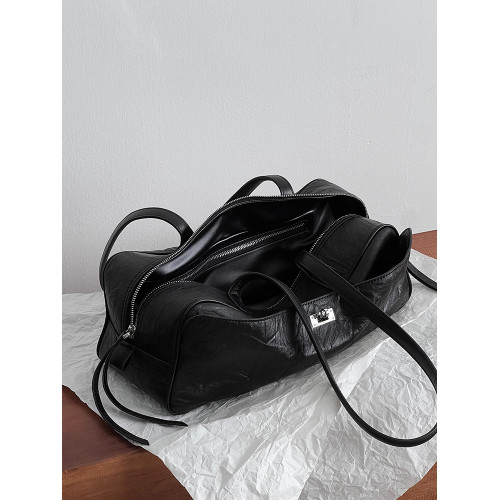 黑色真皮大容量托特包包女式2026新款高級感通勤單肩腋下波士頓包