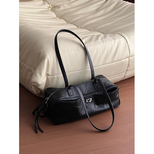 黑色真皮大容量托特包包女式2026新款高級感通勤單肩腋下波士頓包