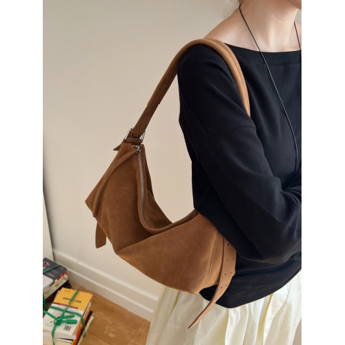 松弛感磨砂牛皮單肩腋下包2025新款休閒托特大包大容量通勤斜後後背包