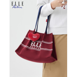 ELLE Active戶外休閒紅色女包運動風飛織字母托特包大容量斜後後背包