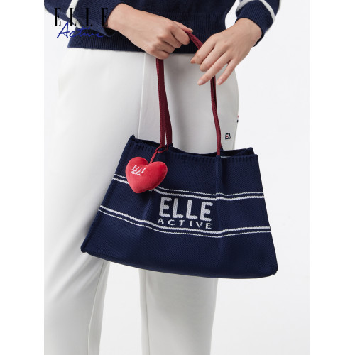 ELLE Active戶外休閒紅色女包運動風飛織字母托特包大容量斜後後背包