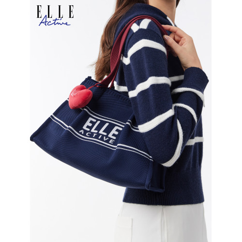 ELLE Active戶外休閒紅色女包運動風飛織字母托特包大容量斜後後背包