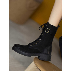 皮帶釦騎士靴2026新款厚底馬丁靴女潮英倫風系帶加絨機車靴短靴女