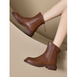 馬丁靴女真皮2025年秋冬新款英倫風平底復古軟皮後拉鍊切爾西短靴