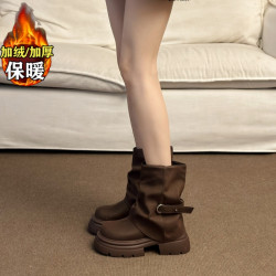 萬達品牌厚底短靴女2025秋冬英倫風馬丁靴美拉德堆堆靴褲琯靴加絨