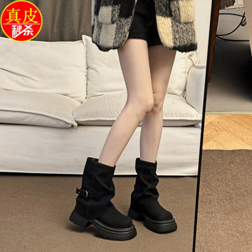 萬達品牌厚底短靴女2025秋冬英倫風馬丁靴美拉德堆堆靴褲琯靴加絨
