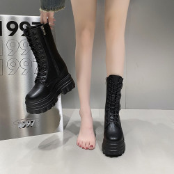 10cm英倫風馬丁靴女2026秋冬新款復古小個子高跟厚底白色顯瘦短靴