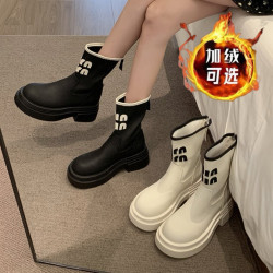 品牌短靴女款2025秋冬加絨新款時尚法式美拉德長筒靴厚底機車靴子