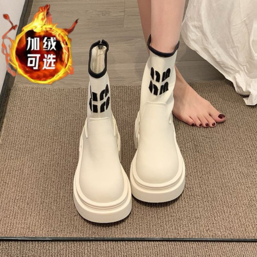 品牌短靴女款2025秋冬加絨新款時尚法式美拉德長筒靴厚底機車靴子