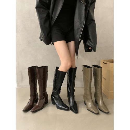 高跟法式黑色瘦瘦長筒騎士靴女鞋2025新款秋冬季氣質尖頭復古長靴