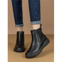 一腳蹬全真皮厚底馬丁靴女2025年新款秋冬季加絨復古切爾西小短靴