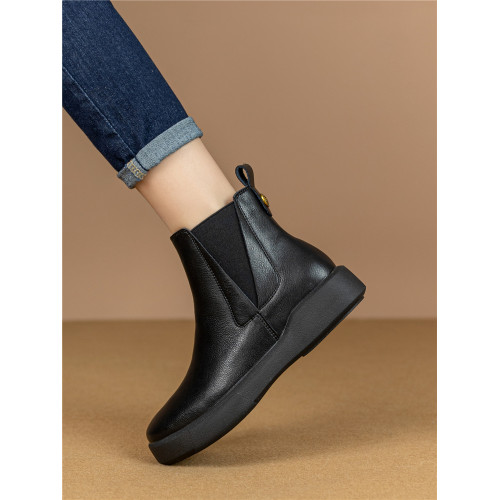 一腳蹬全真皮厚底馬丁靴女2025年新款秋冬季加絨復古切爾西小短靴 一腳蹬全真皮厚底馬丁靴女2025年新款秋冬季加絨復古切爾西小短靴