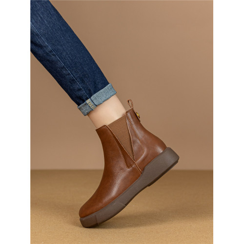 一腳蹬全真皮厚底馬丁靴女2025年新款秋冬季加絨復古切爾西小短靴 一腳蹬全真皮厚底馬丁靴女2025年新款秋冬季加絨復古切爾西小短靴