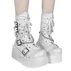 厚底靴亞文化十字架甜酷Y2K辣妹龐克搖滾風圓頭百搭厚底靴