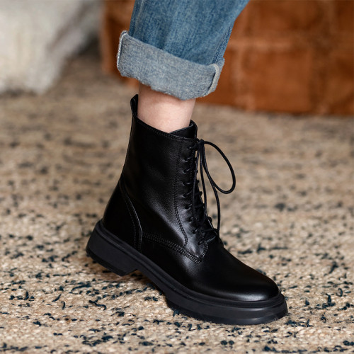 顯瘦增高馬丁靴女2025秋冬季新款真皮百搭側拉鍊系帶圓頭厚底短靴