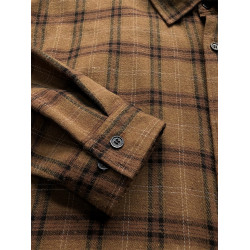 春秋格子襯衫男款古著磨毛咖色美式襯衣外套男棕色男生格紋衫內搭