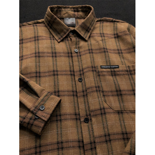 春秋格子襯衫男款古著磨毛咖色美式襯衣外套男棕色男生格紋衫內搭 春秋格子襯衫男款古著磨毛咖色美式襯衣外套男棕色男生格紋衫內搭