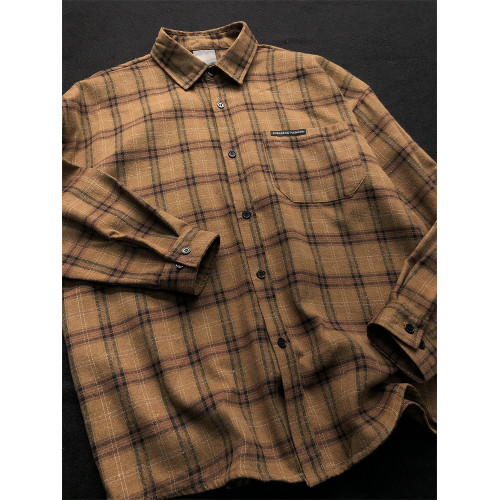 春秋格子襯衫男款古著磨毛咖色美式襯衣外套男棕色男生格紋衫內搭 春秋格子襯衫男款古著磨毛咖色美式襯衣外套男棕色男生格紋衫內搭